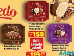 FREEDO DOLCE MİNİ BADEM BEYAZ KLASİK DONDURMA 6X60 ML